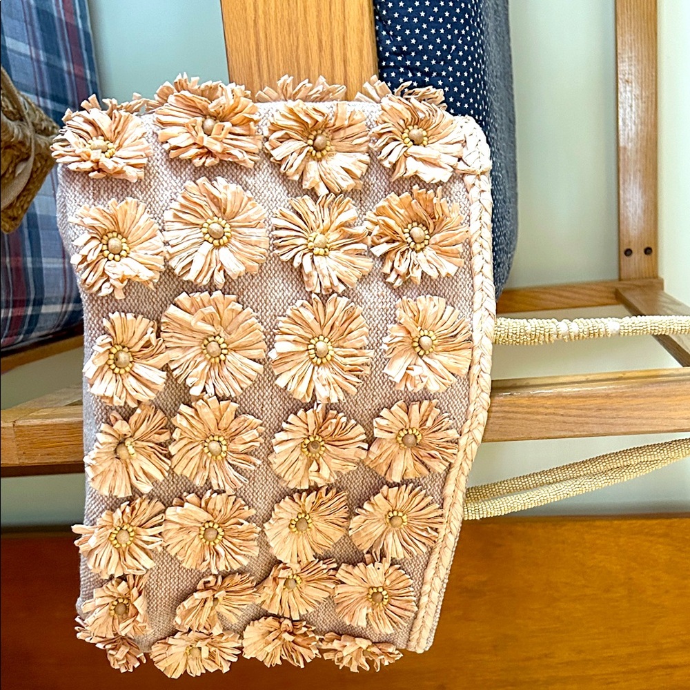 Floral Embellished Cream Clutch